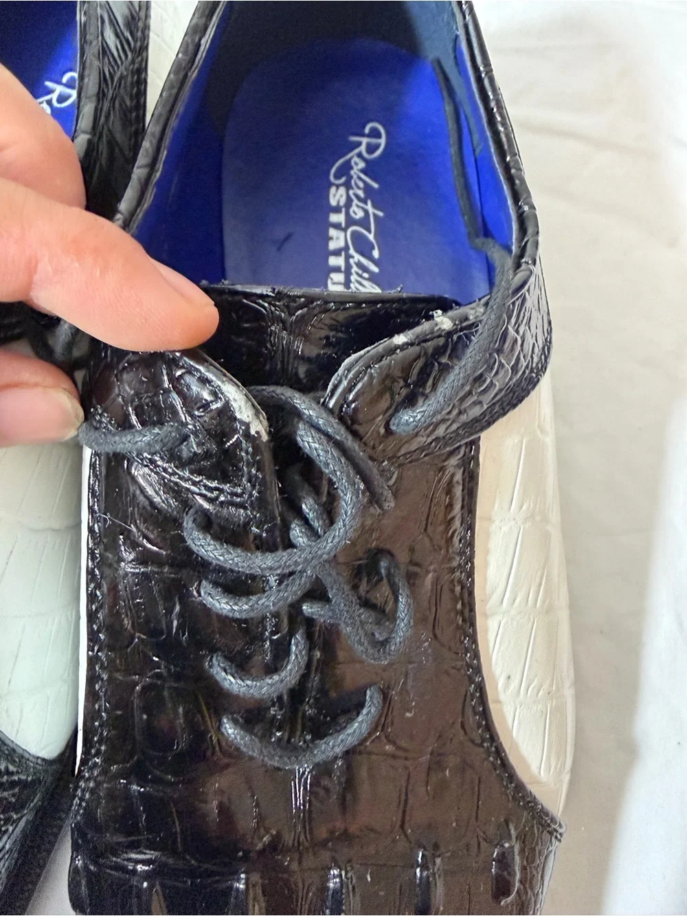 Men's Black and White Croc-Embossed Lace-Up Dress Oxfords